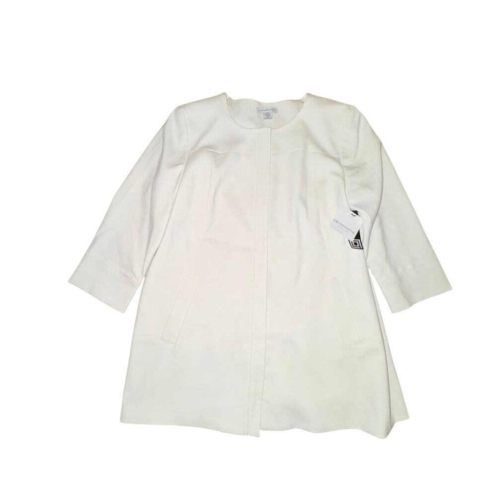 Liz Claiborne Long Blazer Women's Size XL Cream 3/4 Sleeve Full Zip Pockets NWT